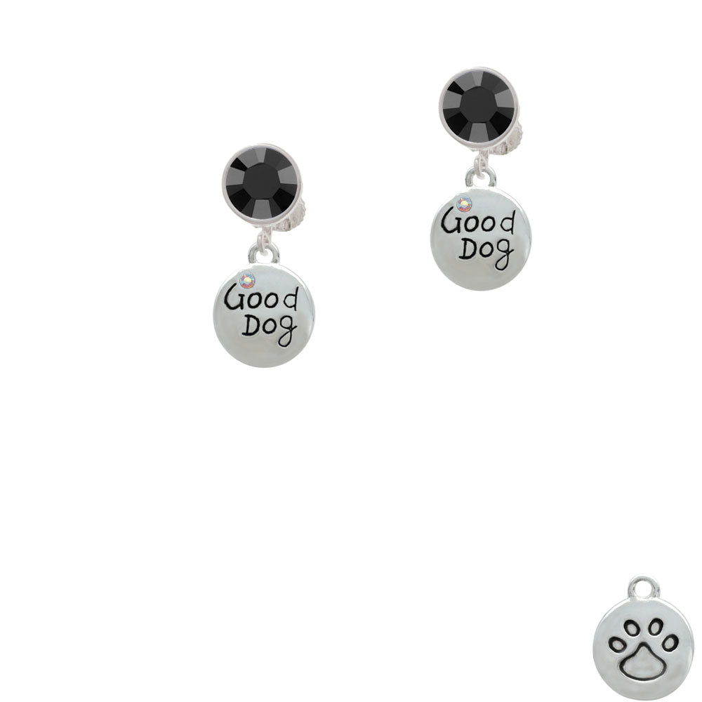 Good Dog with AB Crystal and Paw Print Crystal Clip On Earrings Image 3