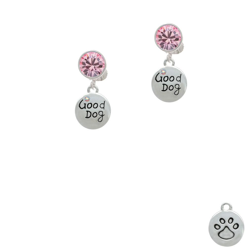 Good Dog with AB Crystal and Paw Print Crystal Clip On Earrings Image 4