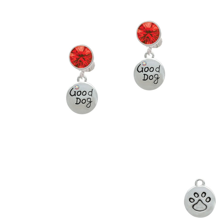 Good Dog with AB Crystal and Paw Print Crystal Clip On Earrings Image 4