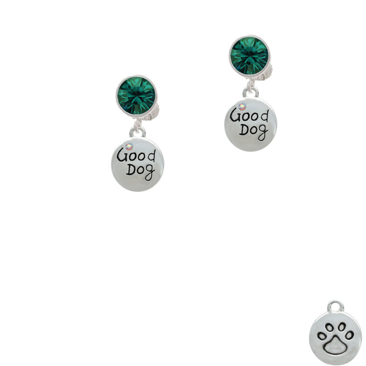 Good Dog with AB Crystal and Paw Print Crystal Clip On Earrings Image 6