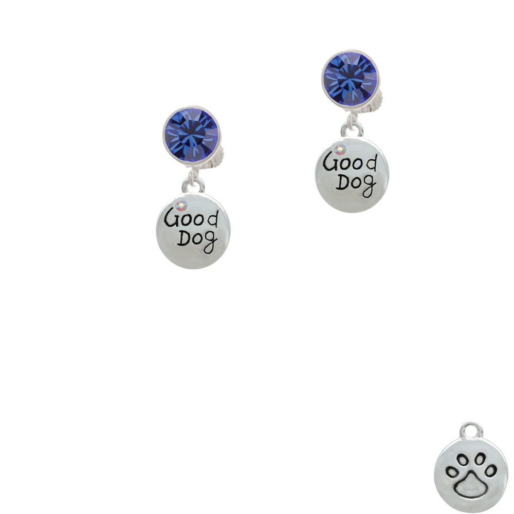 Good Dog with AB Crystal and Paw Print Crystal Clip On Earrings Image 7