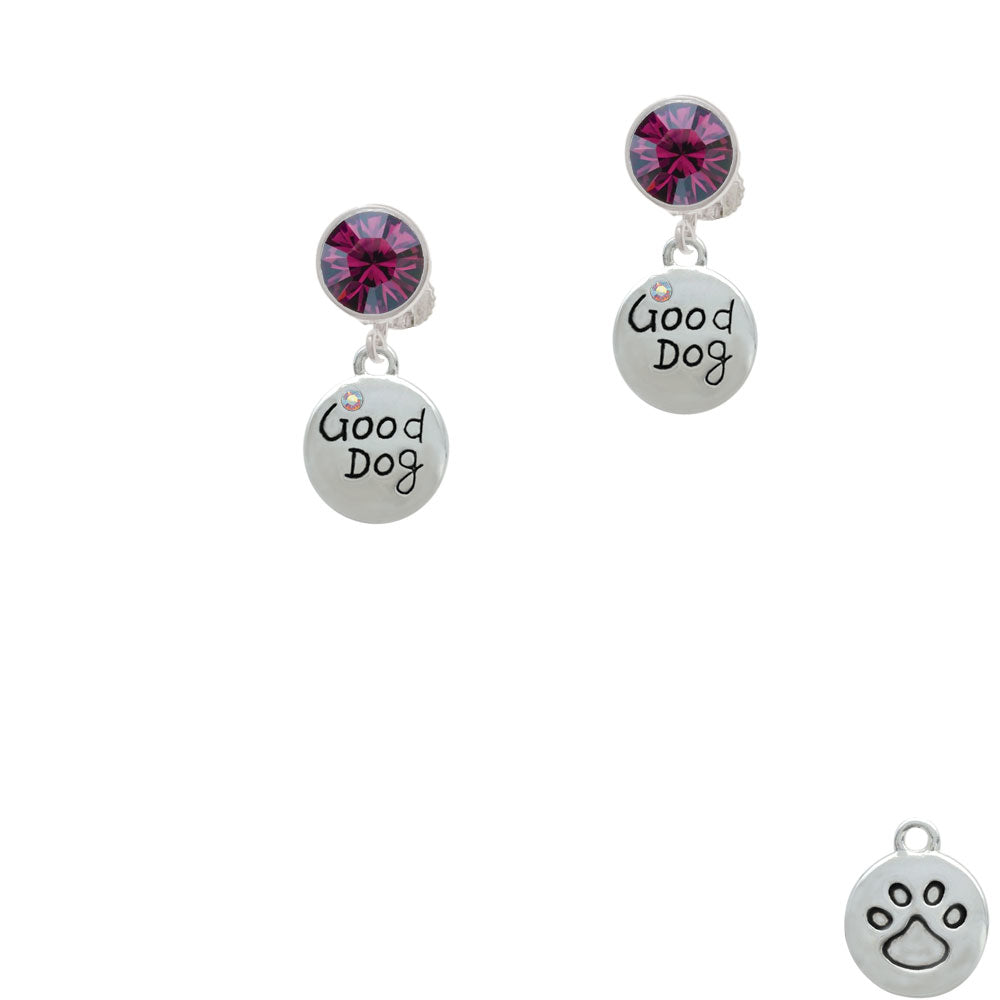 Good Dog with AB Crystal and Paw Print Crystal Clip On Earrings Image 8