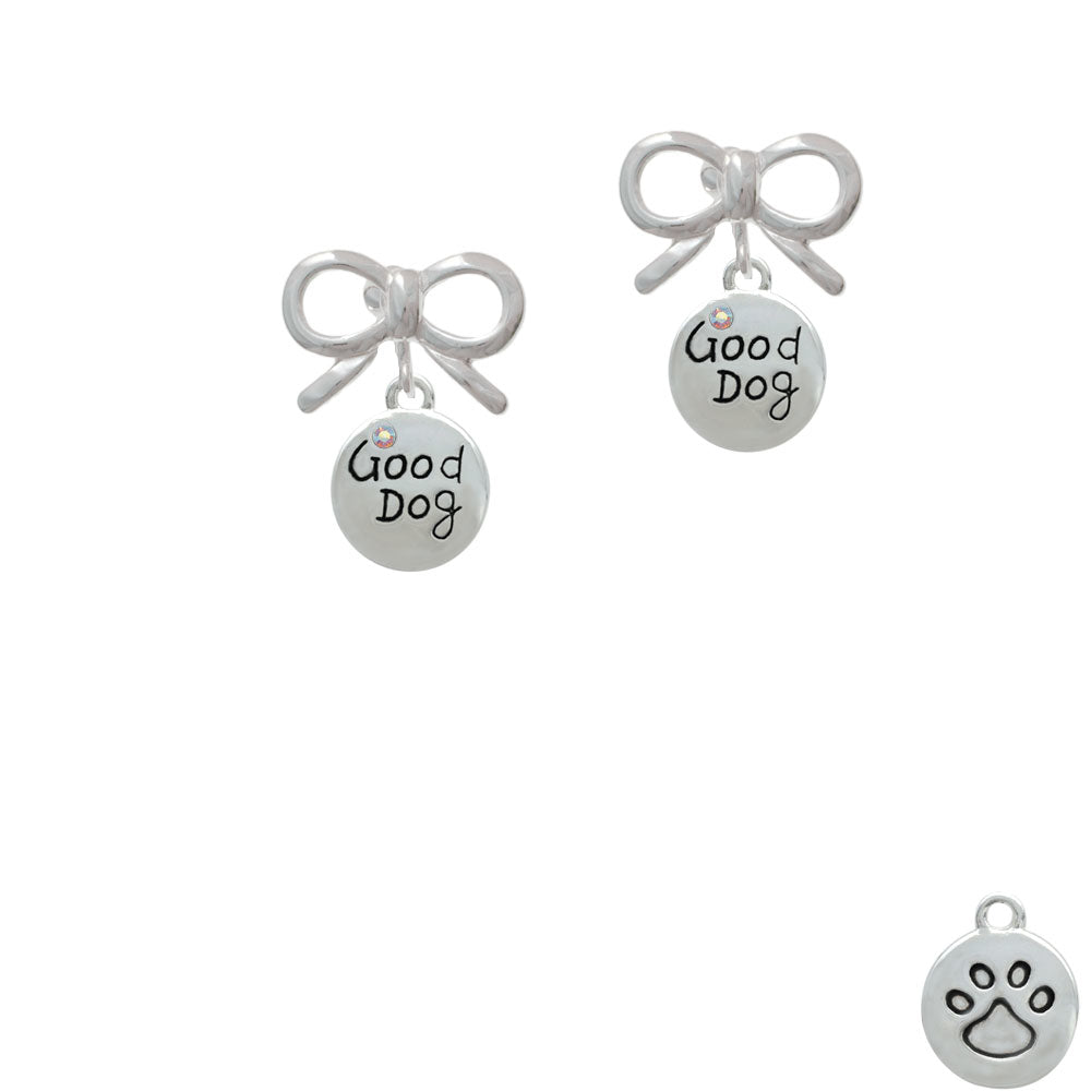 Good Dog with AB Crystal and Paw Print Crystal Clip On Earrings Image 9