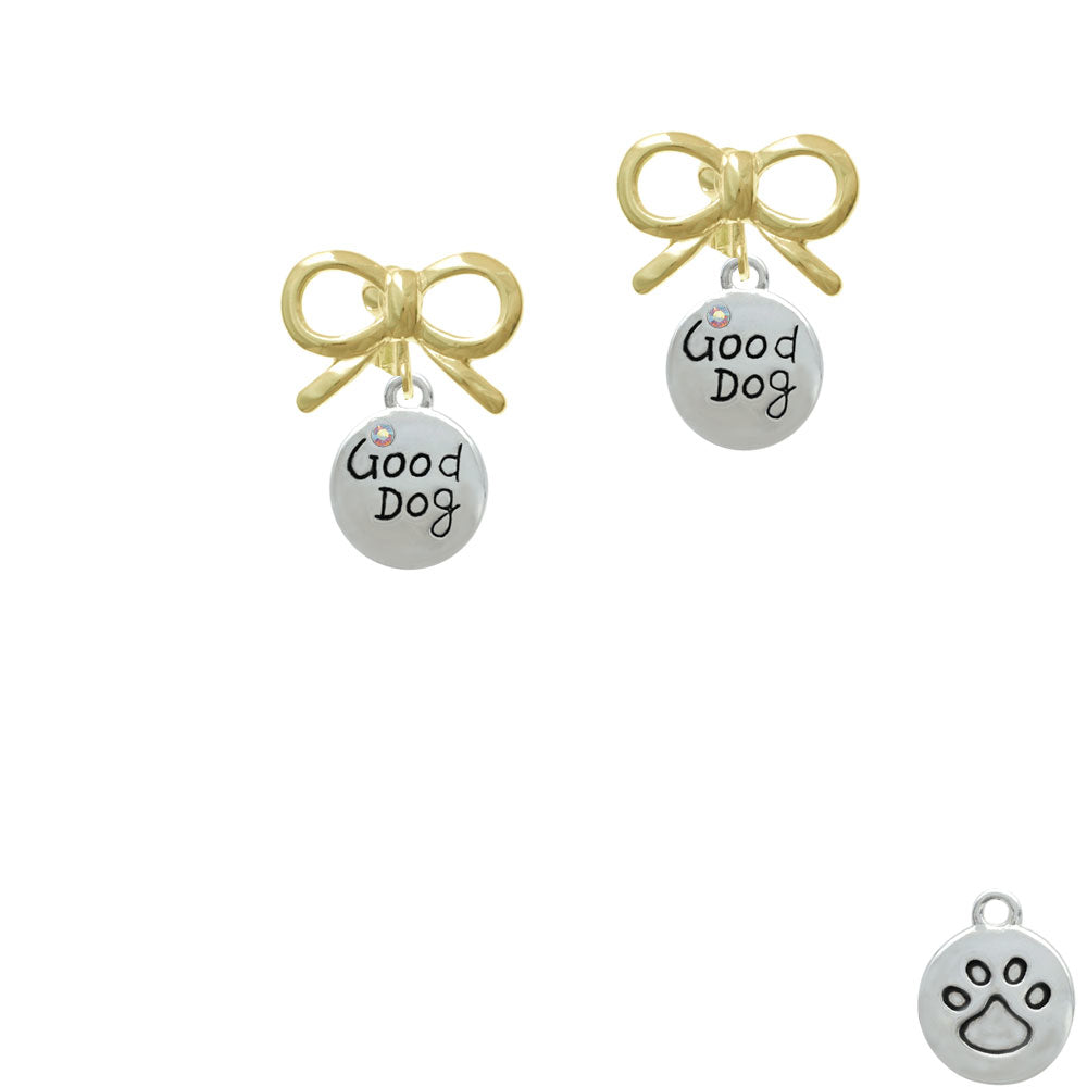 Good Dog with AB Crystal and Paw Print Crystal Clip On Earrings Image 10