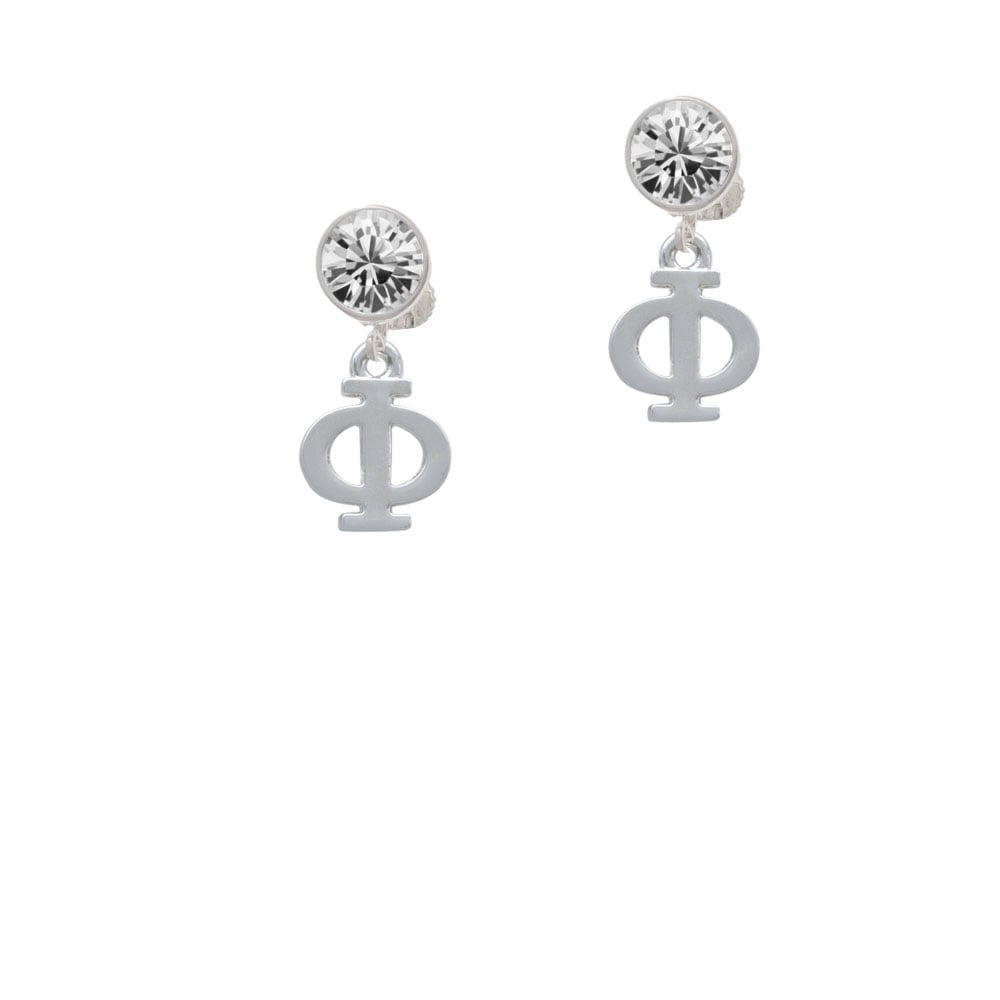 Large Greek Letter - Phi - Crystal Clip On Earrings Image 1