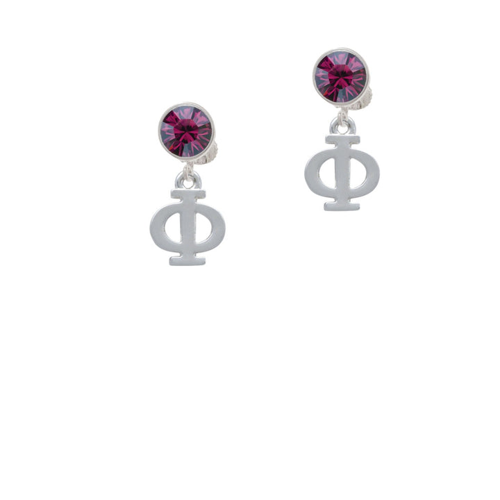 Large Greek Letter - Phi - Crystal Clip On Earrings Image 8