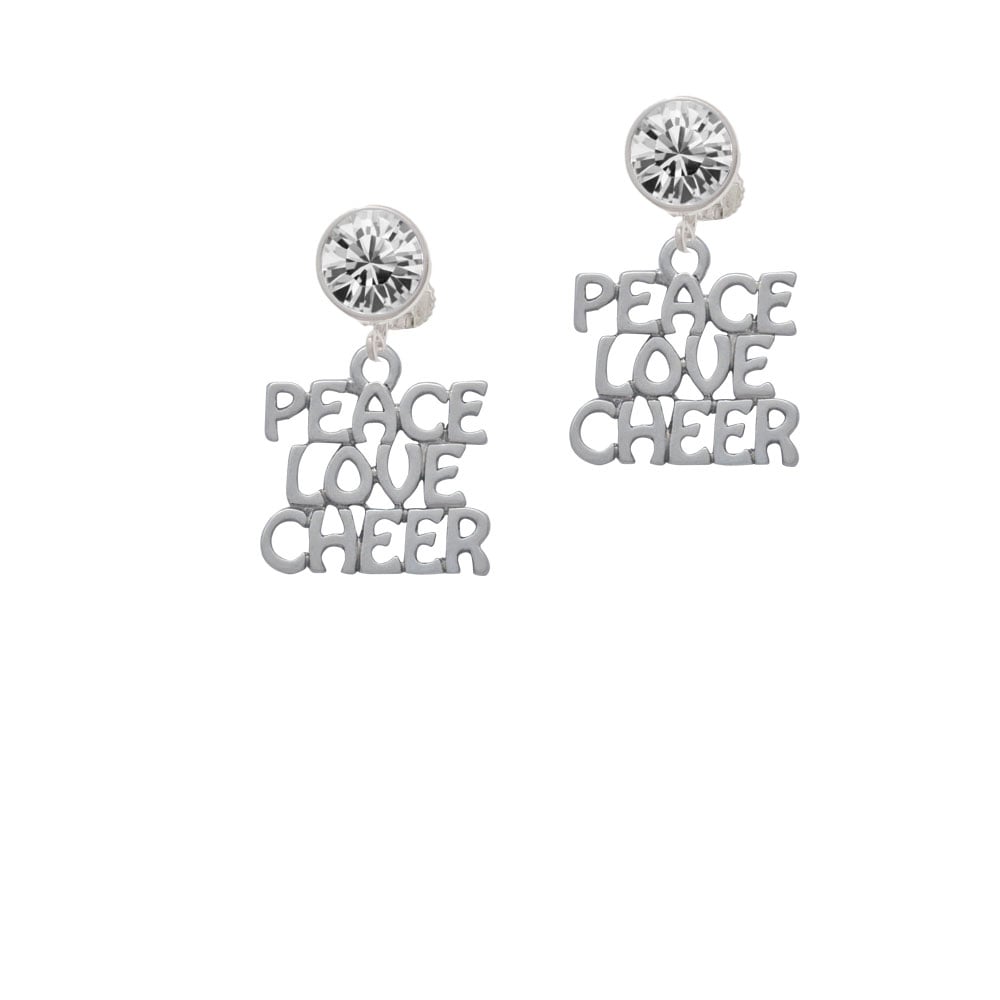 Peace Love Cheer Crystal Clip On Earrings Image 1