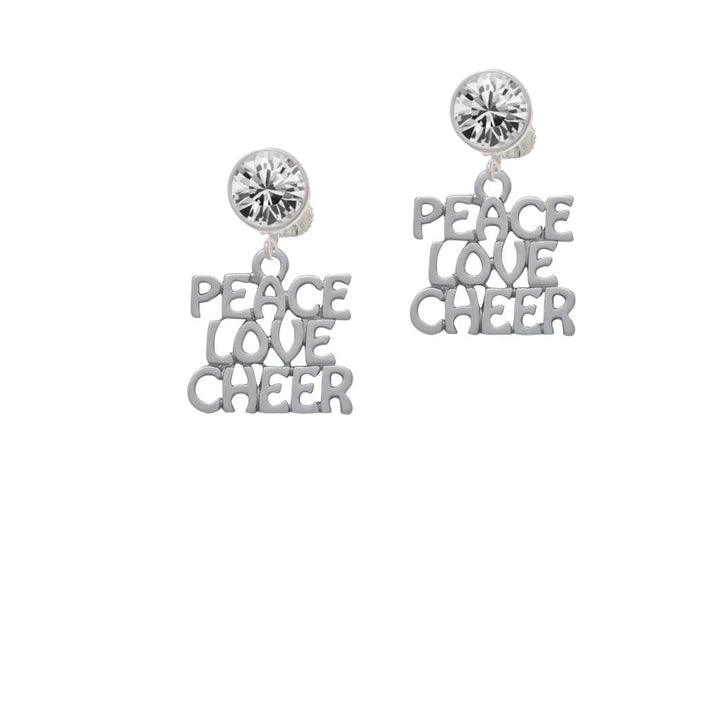 Peace Love Cheer Crystal Clip On Earrings Image 1