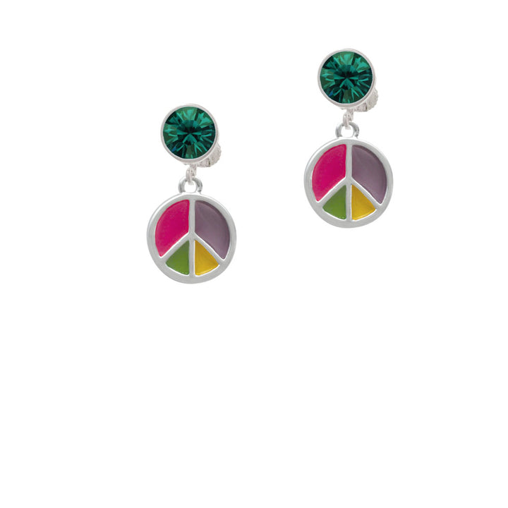 Bright Multicolored Peace Sign Crystal Clip On Earrings Image 6