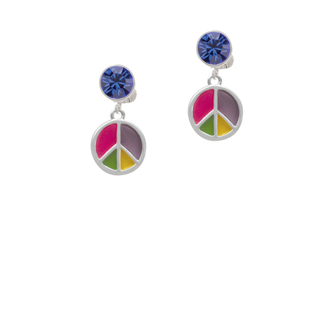 Bright Multicolored Peace Sign Crystal Clip On Earrings Image 7