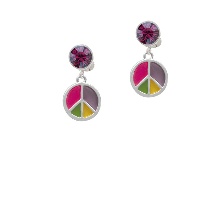 Bright Multicolored Peace Sign Crystal Clip On Earrings Image 8