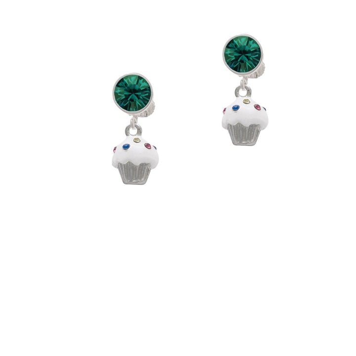 Small White Cupcake with Crystal Sprinkles Crystal Clip On Earrings Image 6