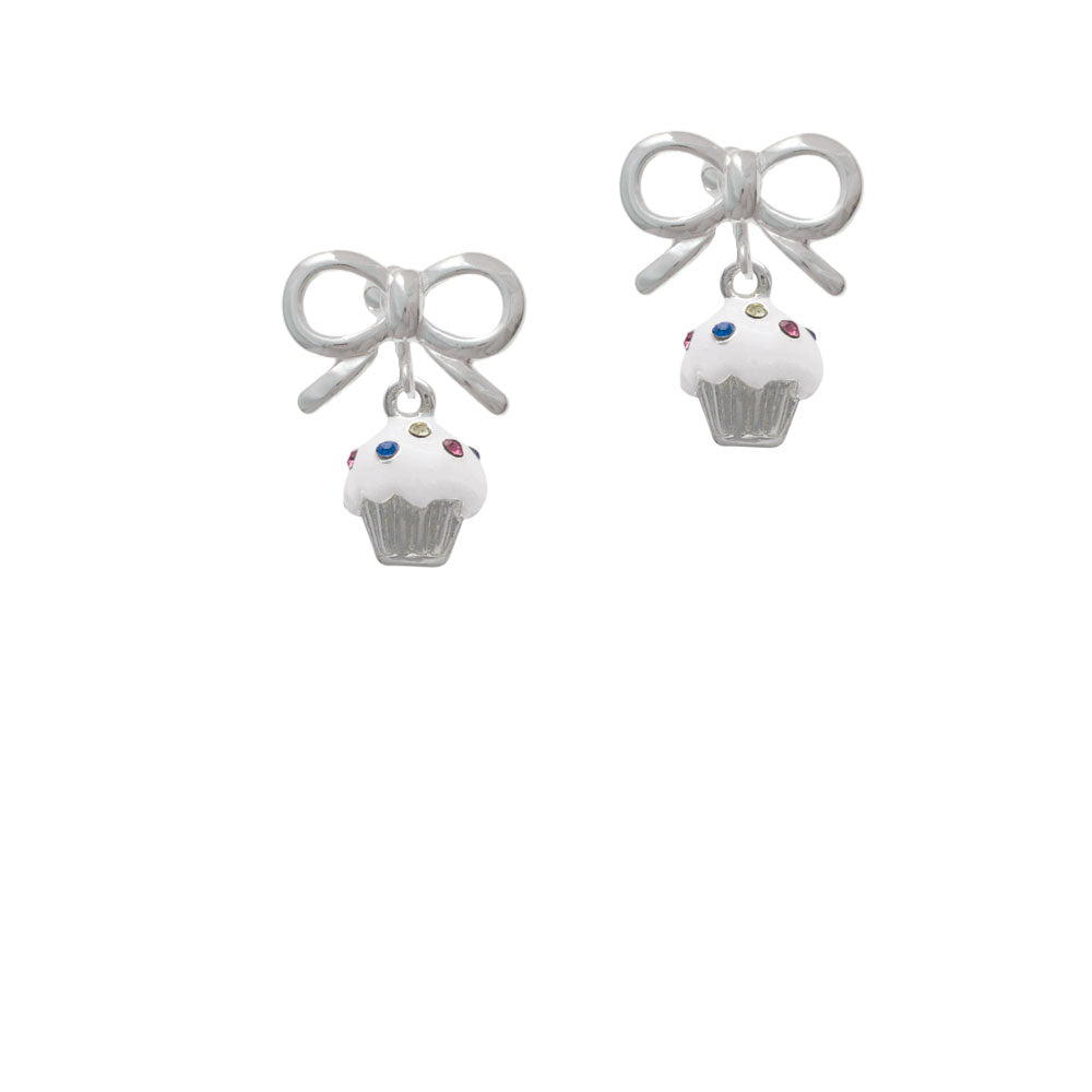 Small White Cupcake with Crystal Sprinkles Crystal Clip On Earrings Image 9