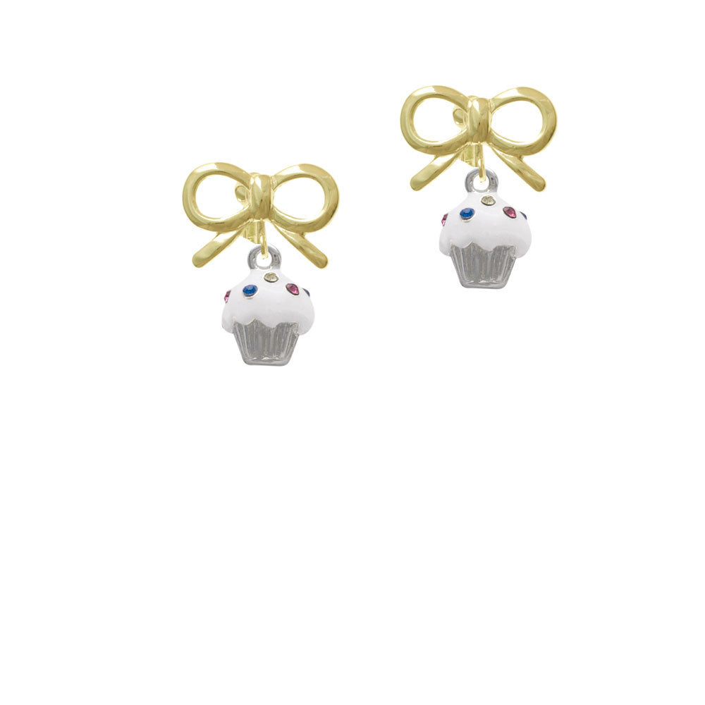 Small White Cupcake with Crystal Sprinkles Crystal Clip On Earrings Image 10