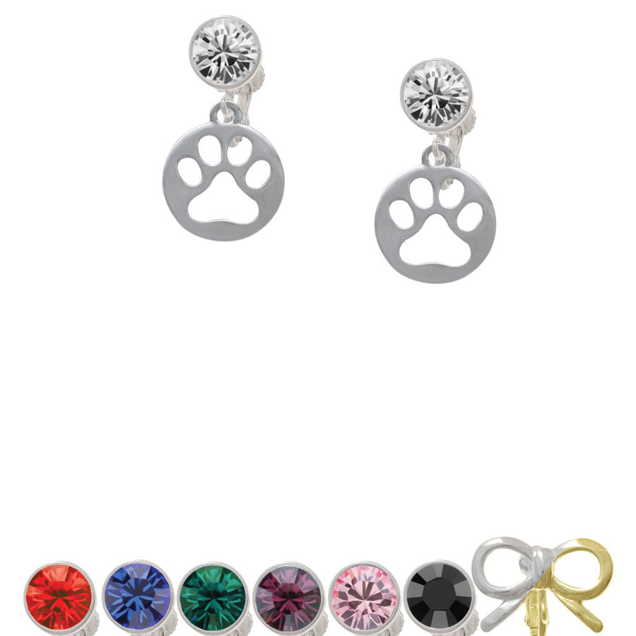 Circle with Cut Out Paw Crystal Clip On Earrings Image 1