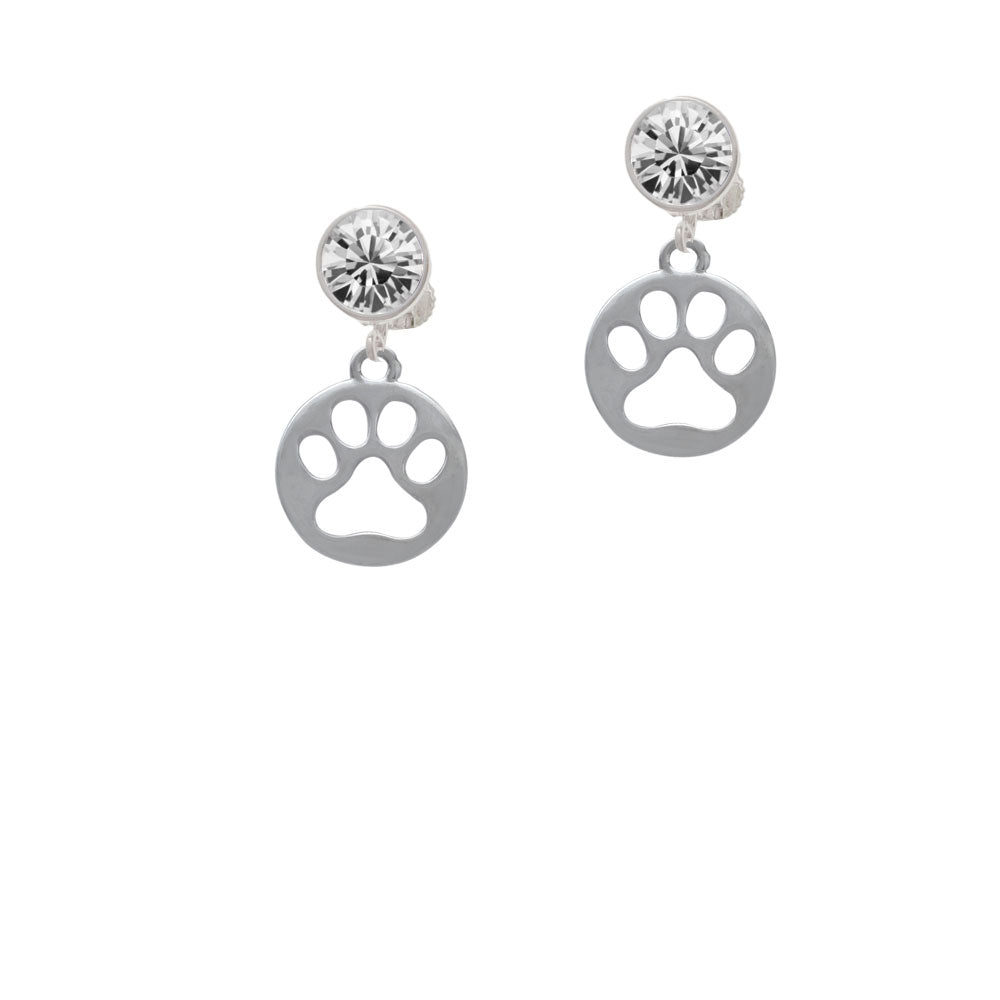 Circle with Cut Out Paw Crystal Clip On Earrings Image 2