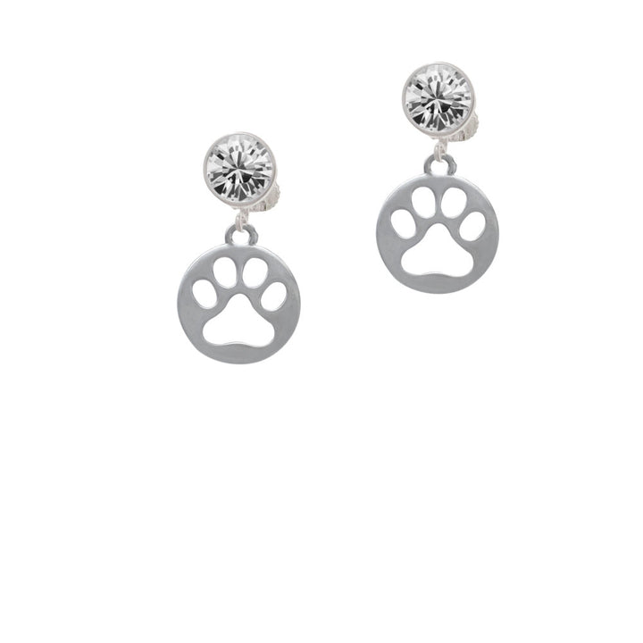 Circle with Cut Out Paw Crystal Clip On Earrings Image 2