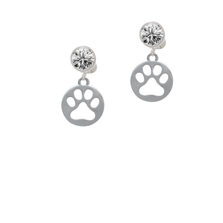 Circle with Cut Out Paw Crystal Clip On Earrings Image 1