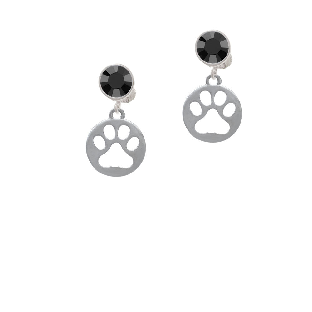 Circle with Cut Out Paw Crystal Clip On Earrings Image 3