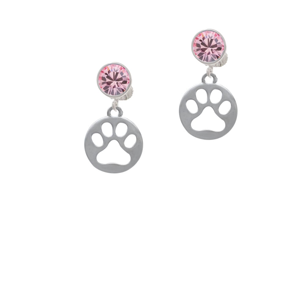 Circle with Cut Out Paw Crystal Clip On Earrings Image 4