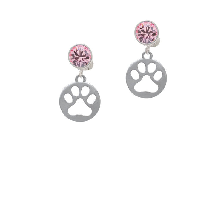 Circle with Cut Out Paw Crystal Clip On Earrings Image 1