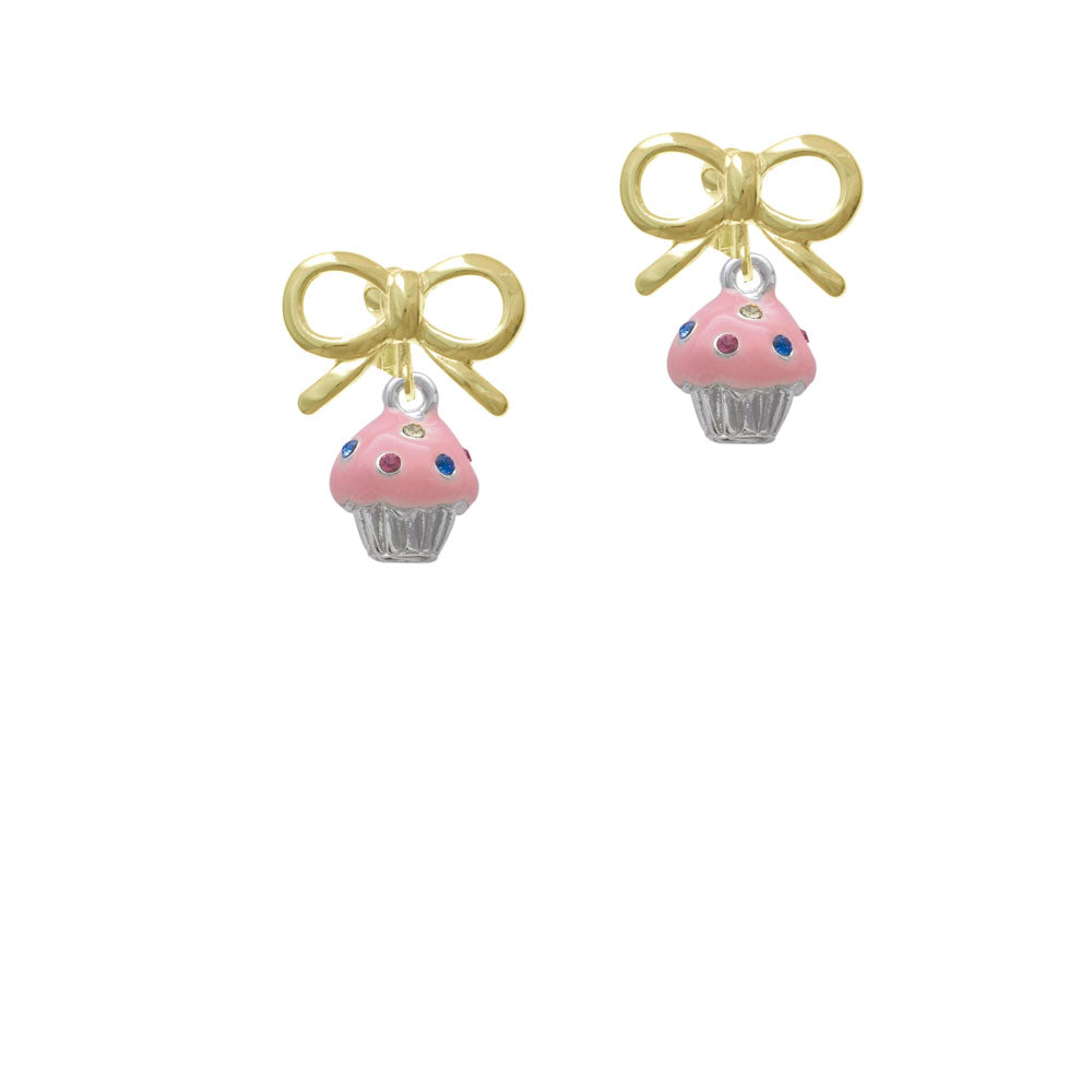 Small Pink Cupcake with Crystal Sprinkles Crystal Clip On Earrings Image 10