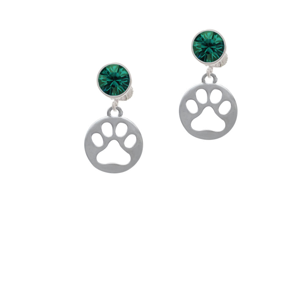 Circle with Cut Out Paw Crystal Clip On Earrings Image 6