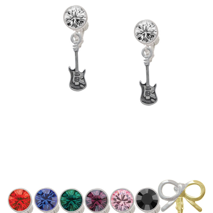 Rock Star Guitar Crystal Clip On Earrings Image 1