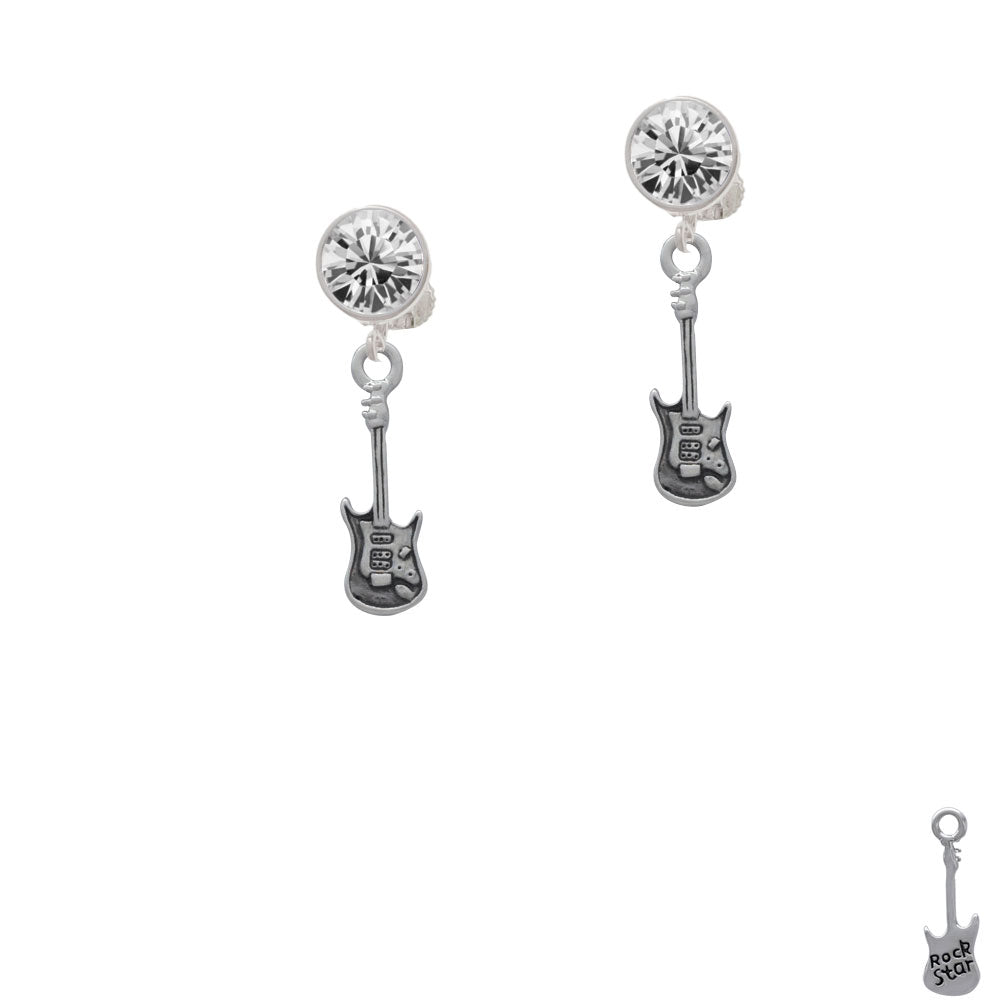 Rock Star Guitar Crystal Clip On Earrings Image 2