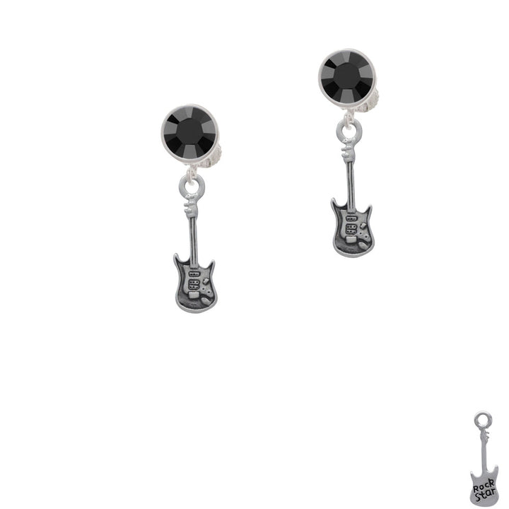 Rock Star Guitar Crystal Clip On Earrings Image 3