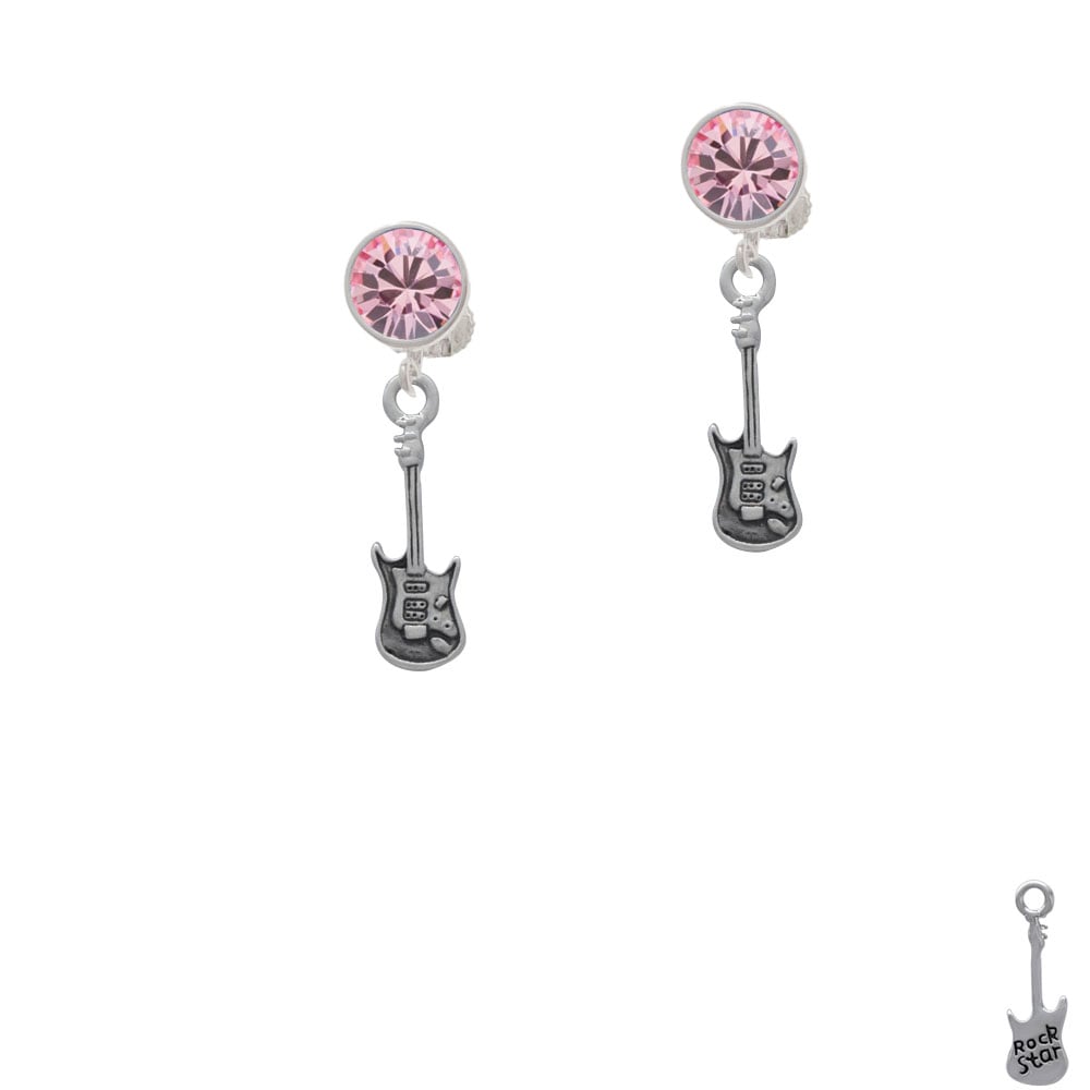 Rock Star Guitar Crystal Clip On Earrings Image 1