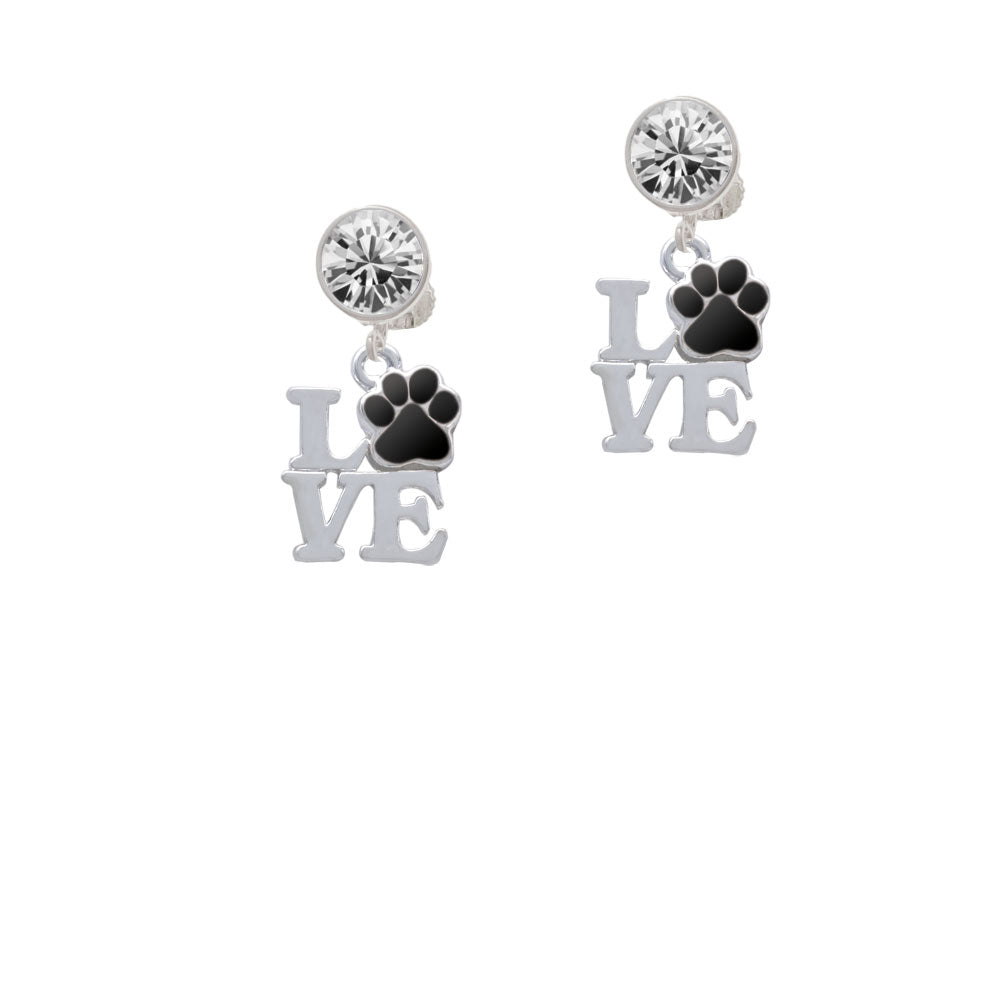 Love with Black Paw Crystal Clip On Earrings Image 2