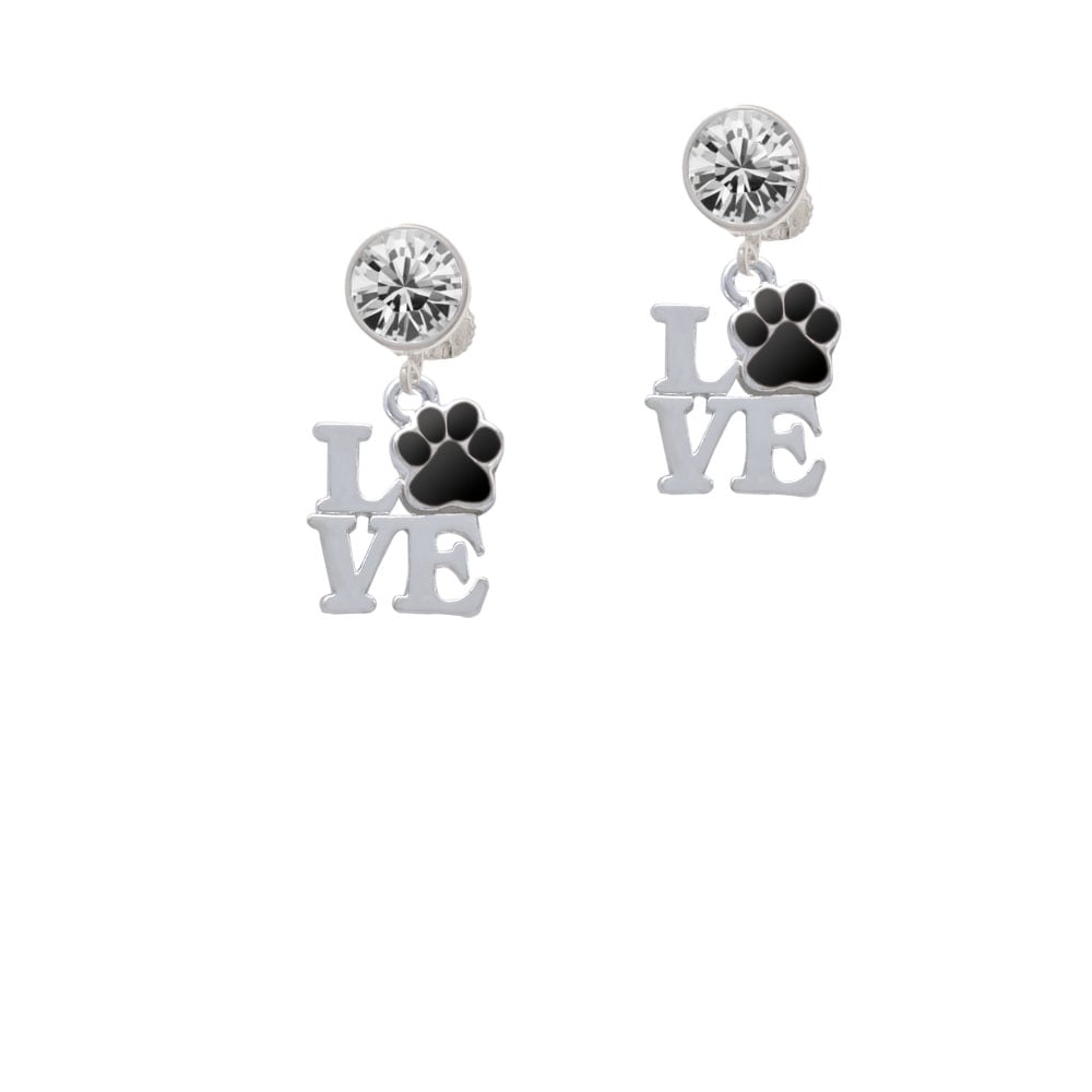 Love with Black Paw Crystal Clip On Earrings Image 1