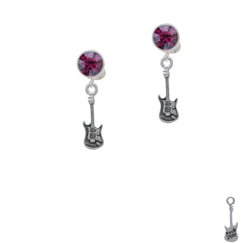 Rock Star Guitar Crystal Clip On Earrings Image 8