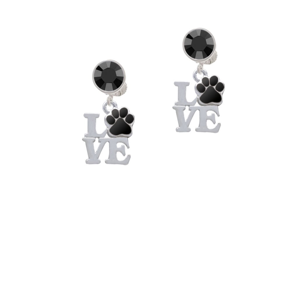 Love with Black Paw Crystal Clip On Earrings Image 1