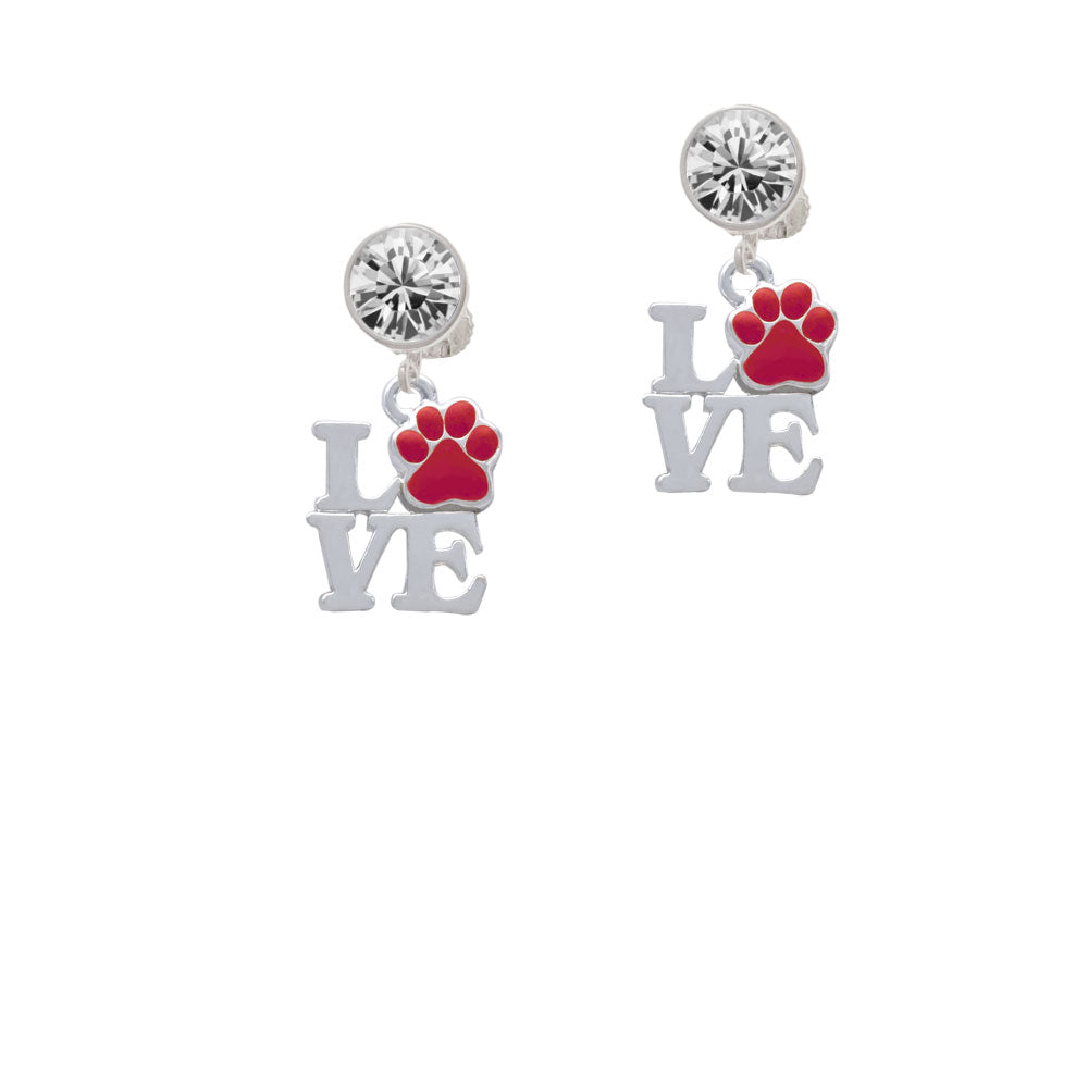 Love with Red Paw Crystal Clip On Earrings Image 2