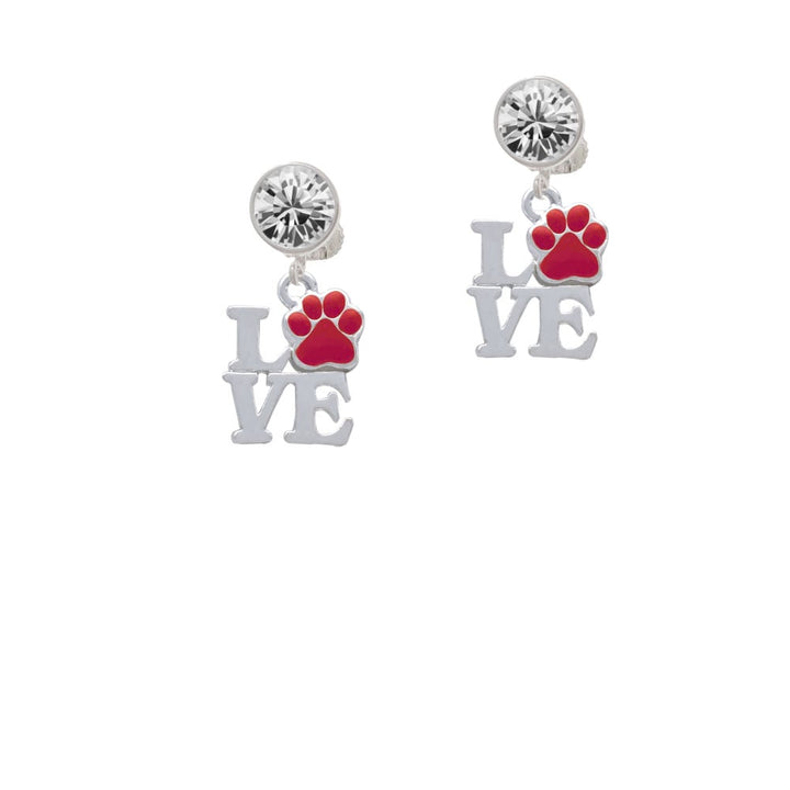 Love with Red Paw Crystal Clip On Earrings Image 1