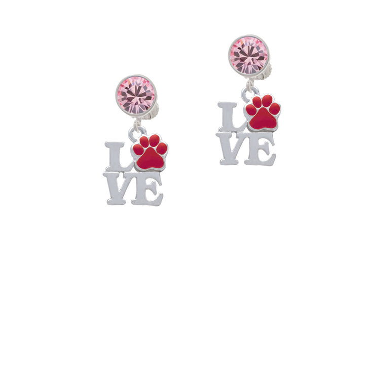 Love with Red Paw Crystal Clip On Earrings Image 4