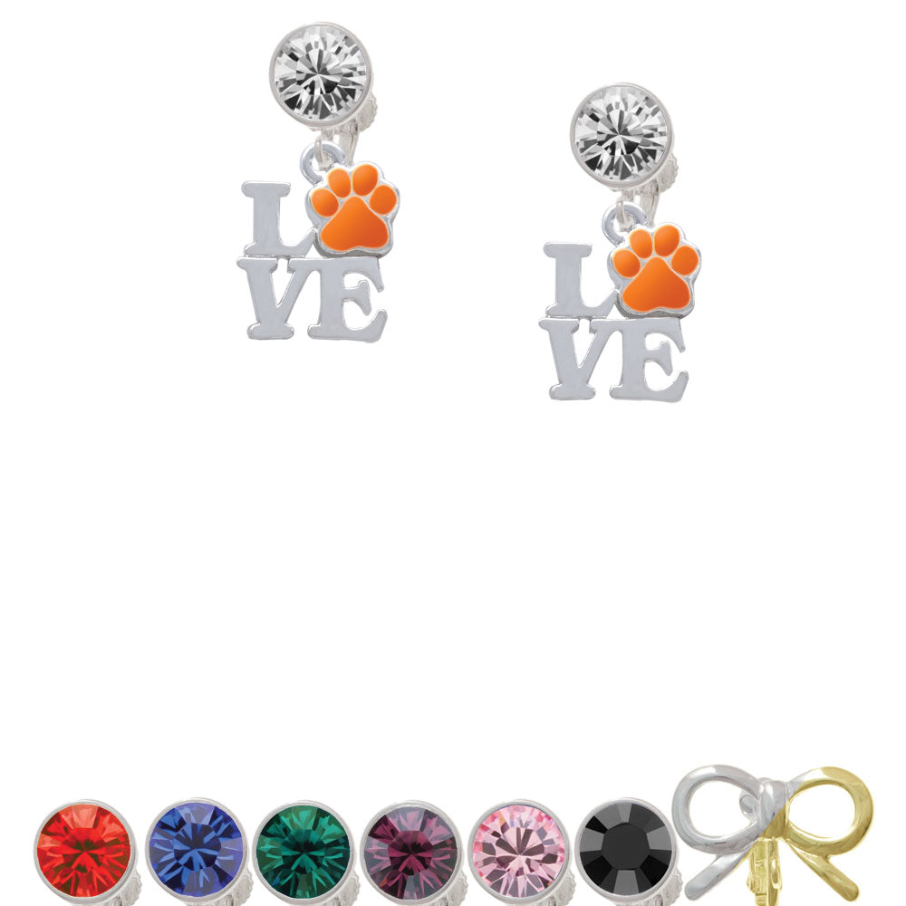 Love with Orange Paw Crystal Clip On Earrings Image 1