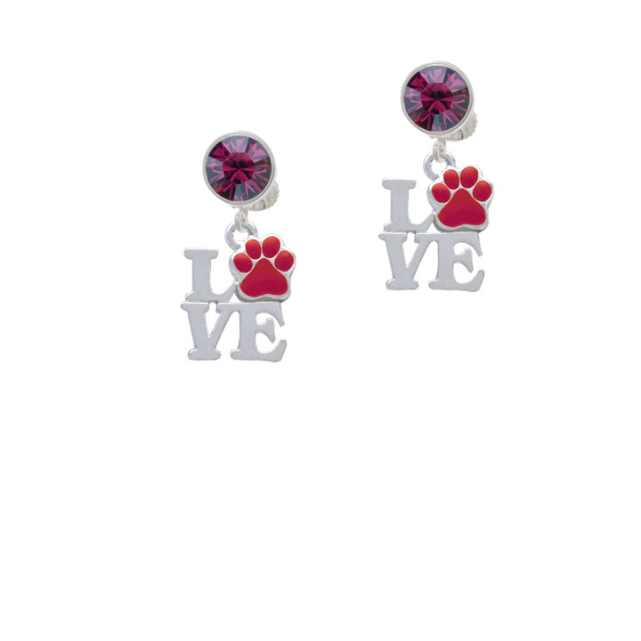 Love with Red Paw Crystal Clip On Earrings Image 8