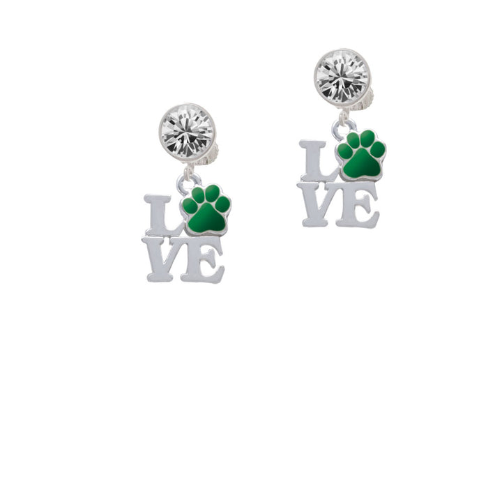 Love with Green Paw Crystal Clip On Earrings Image 2