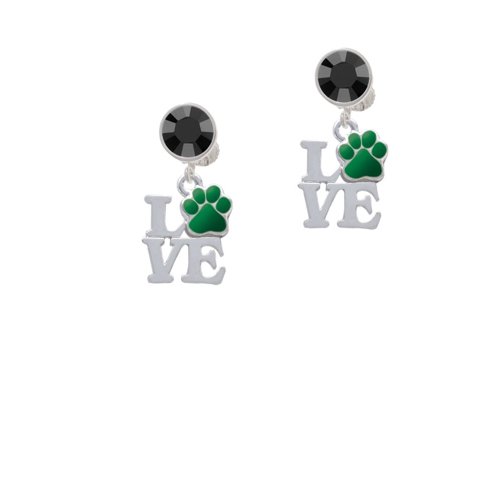 Love with Green Paw Crystal Clip On Earrings Image 1