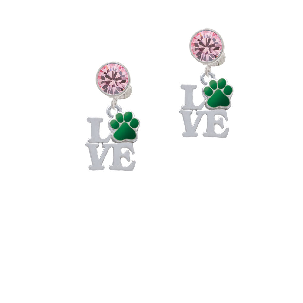 Love with Green Paw Crystal Clip On Earrings Image 4