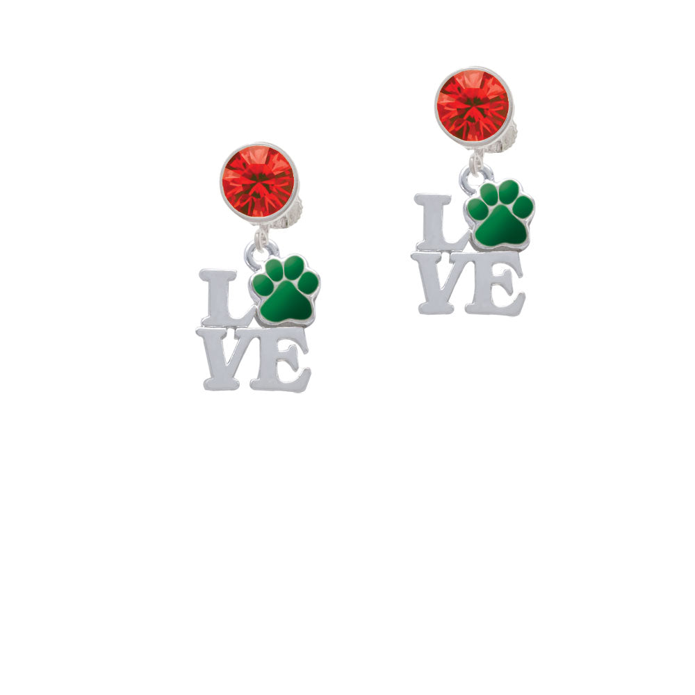 Love with Green Paw Crystal Clip On Earrings Image 4