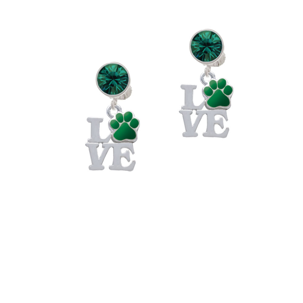 Love with Green Paw Crystal Clip On Earrings Image 6