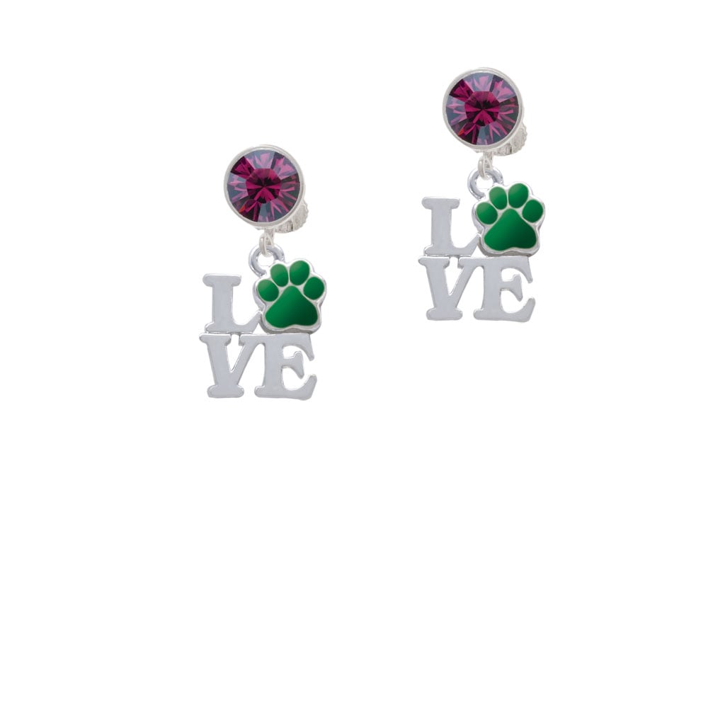 Love with Green Paw Crystal Clip On Earrings Image 8