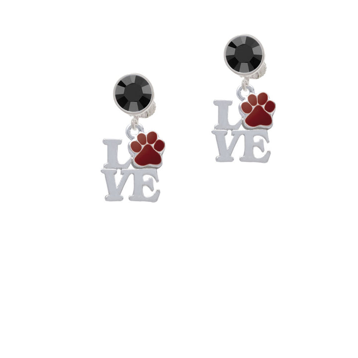 Love with Maroon Paw Crystal Clip On Earrings Image 3