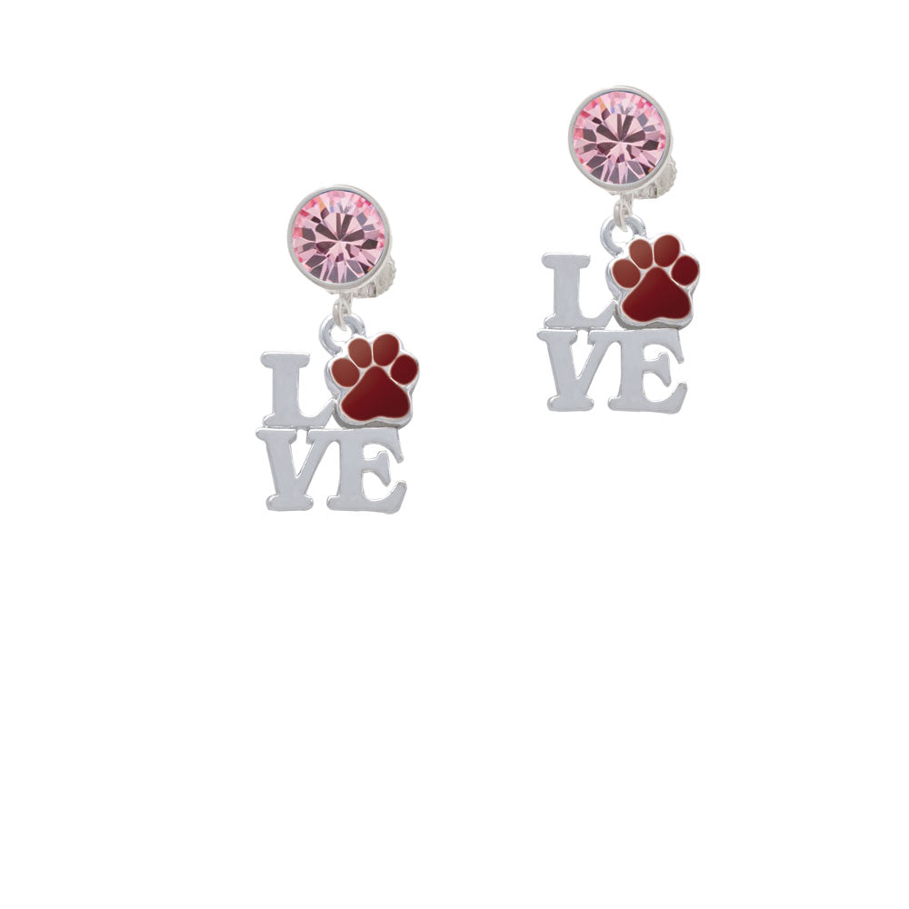 Love with Maroon Paw Crystal Clip On Earrings Image 4