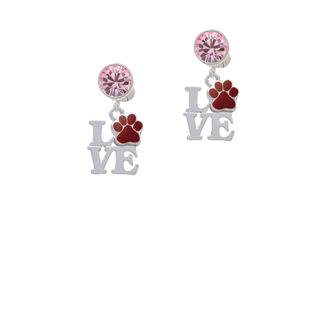 Love with Maroon Paw Crystal Clip On Earrings Image 1