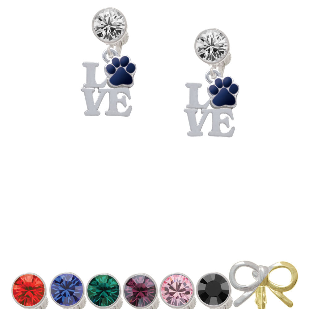 Love with Navy Blue Paw Crystal Clip On Earrings Image 1